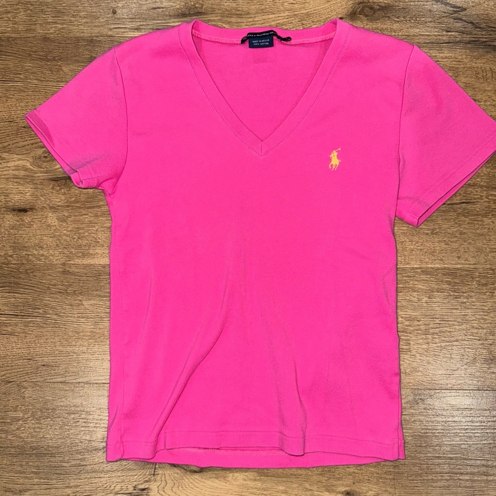 Y2K Ralph Lauren Sports Pink & Yellow Vneck Shirt Size: Large